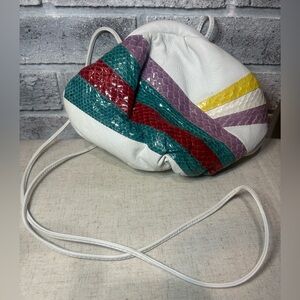 Vintage 1980’s SAKS FIFTH AVENUE White Leather/faux Colorful Snakeskin Handbag